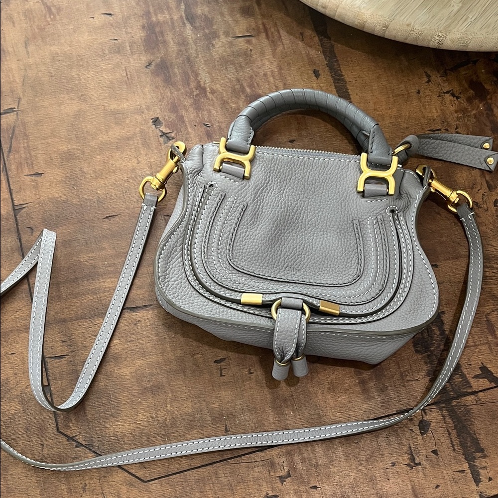 Chloe Gray Crossbody Bag with Gold Accents